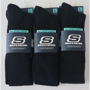 Skechers Unisex Sz L Men's 8-12 Women's 10-13 Black 6-Pair All Sport Crew Socks